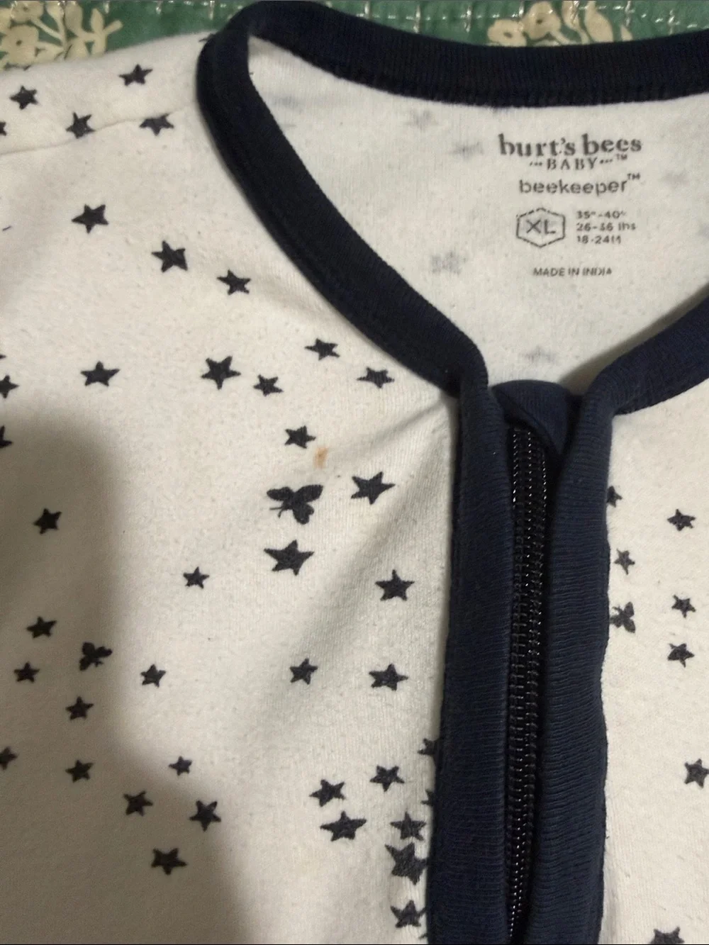 Burt’s Bees White Star-Print Kids Pajama Sack with Navy Trim .5tog